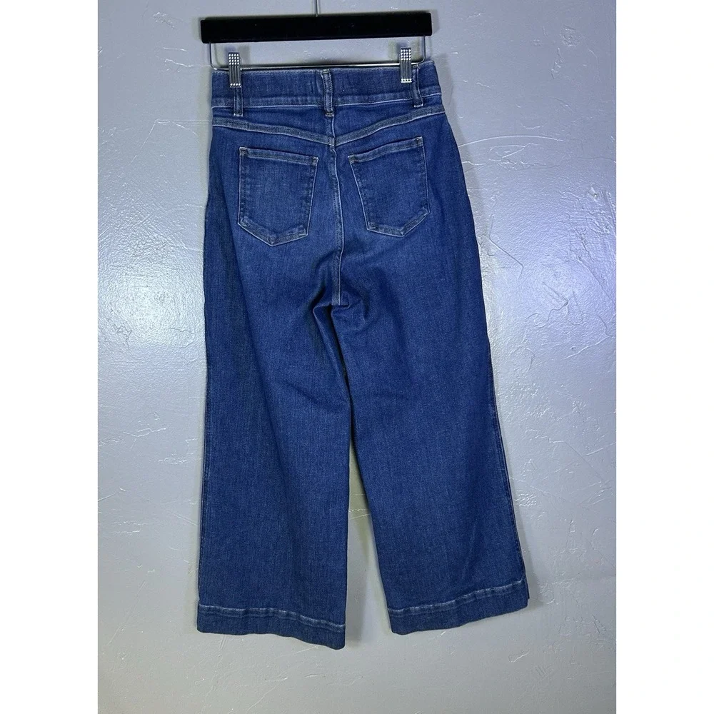 blue SPANXshape EveryWear cropped wide-leg jeans high-rise pull-on Small Petite